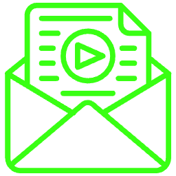 Email newsletter content with a video play icon