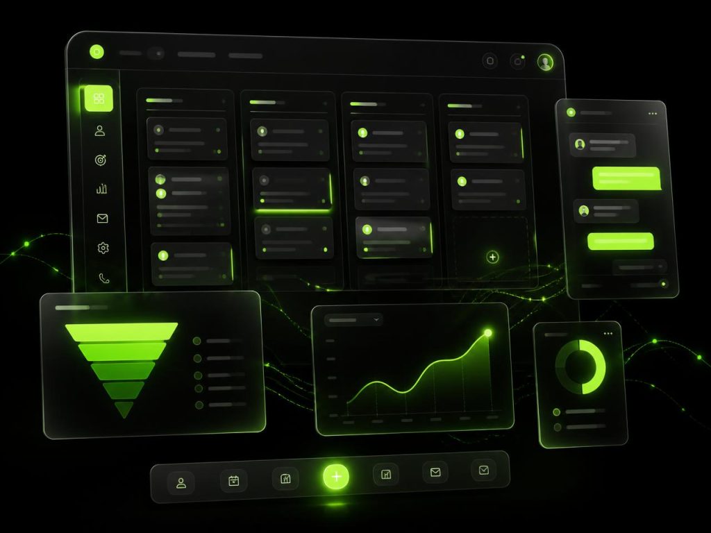 CRM dashboard with sales funnel and marketing automation tools